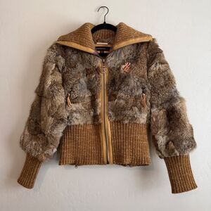Rocawear Fur Bomber Jacket Vintage Y2K Womens Size Large RARE 2000's